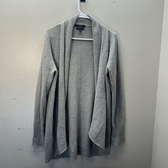 Tahari 100% 2-Ply Cashmere Cardigan Size L Long Duster Sweater Tan Quiet Luxury - Picture 1 of 5